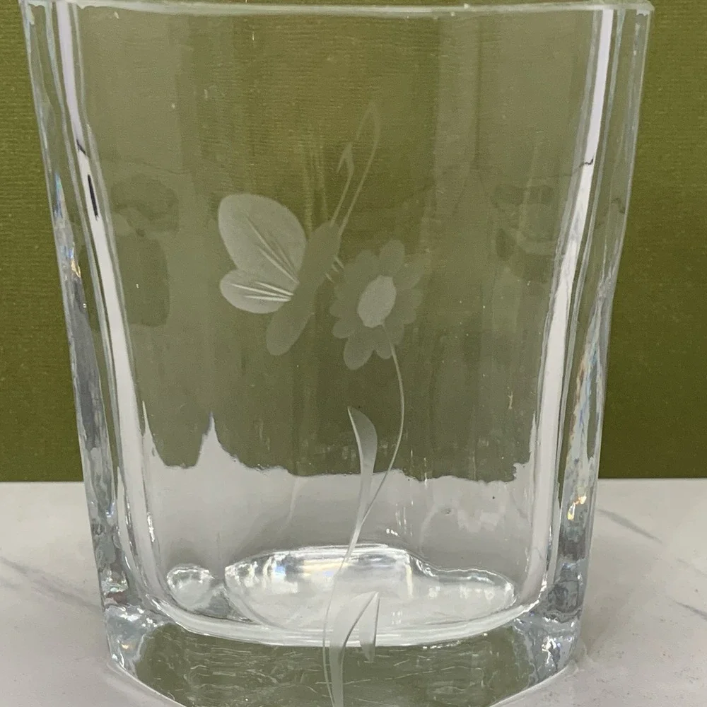 Vtg Johansfors Sweden Glass Vase Heavy Clear Crystal Etched Butterfly Floral 4